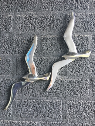 Paar silhouette meeuwen - als vogel silhouet, aluminium.